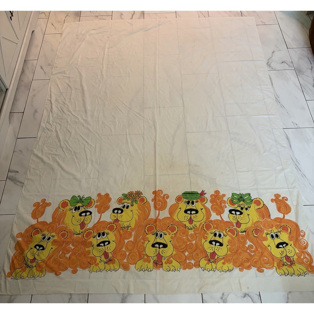 VTG Lady Pepperell Lion Flat Sheet Twin 72x104 Groovy Mod Psychedelic 70s HTF